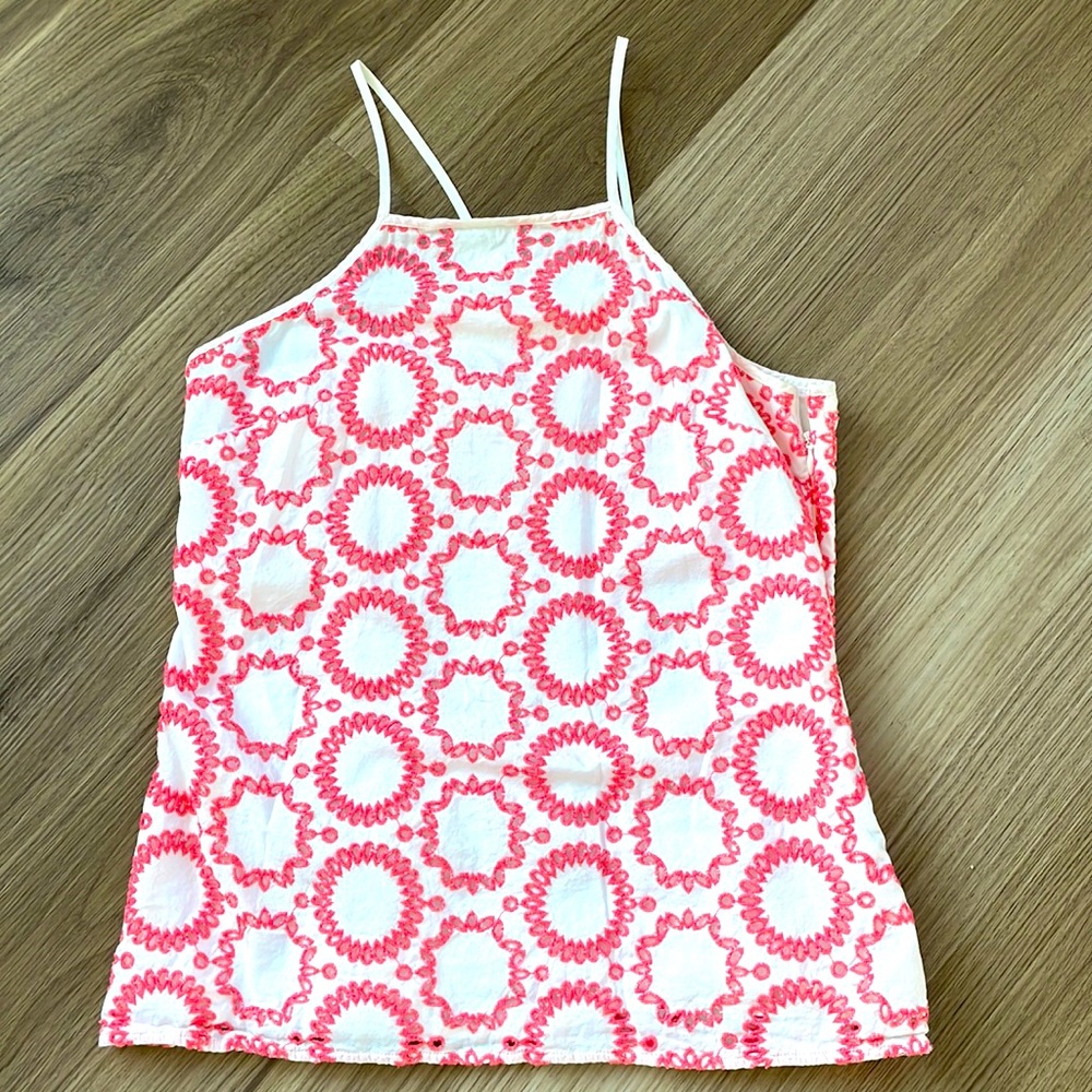 Banana Republic Milly Coral/ White Embroidered Sleeveless Blouse - M